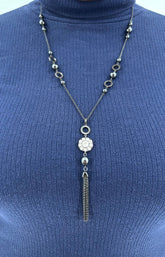 Flapper by Lia Sophia Glass and Bead Hematite Necklace 27-30" Adjustable NEW! - RealThreads